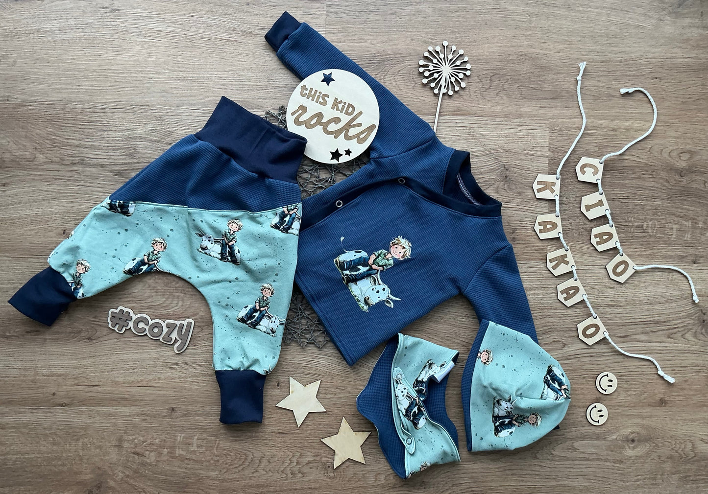 Set Wickeljacke-Hose-Strampler mit Accessoires