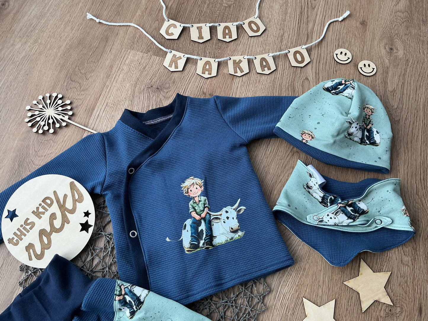 Set Wickeljacke-Hose-Strampler mit Accessoires